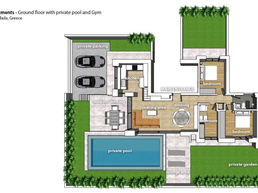 Luxury apartment with pool in Glyfada with private garden
