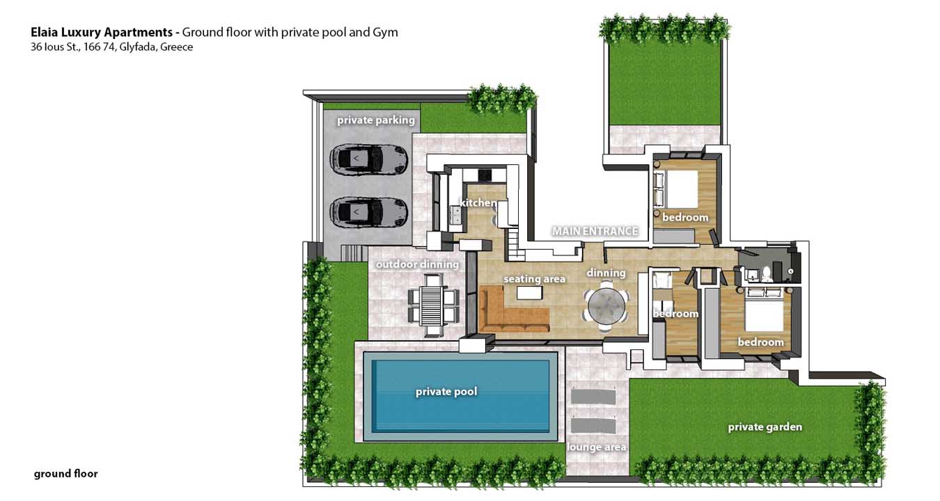 Luxury apartment with pool in Glyfada with private garden