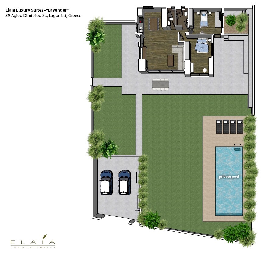 Luxury suite with private pool in Lagonisi with garden view