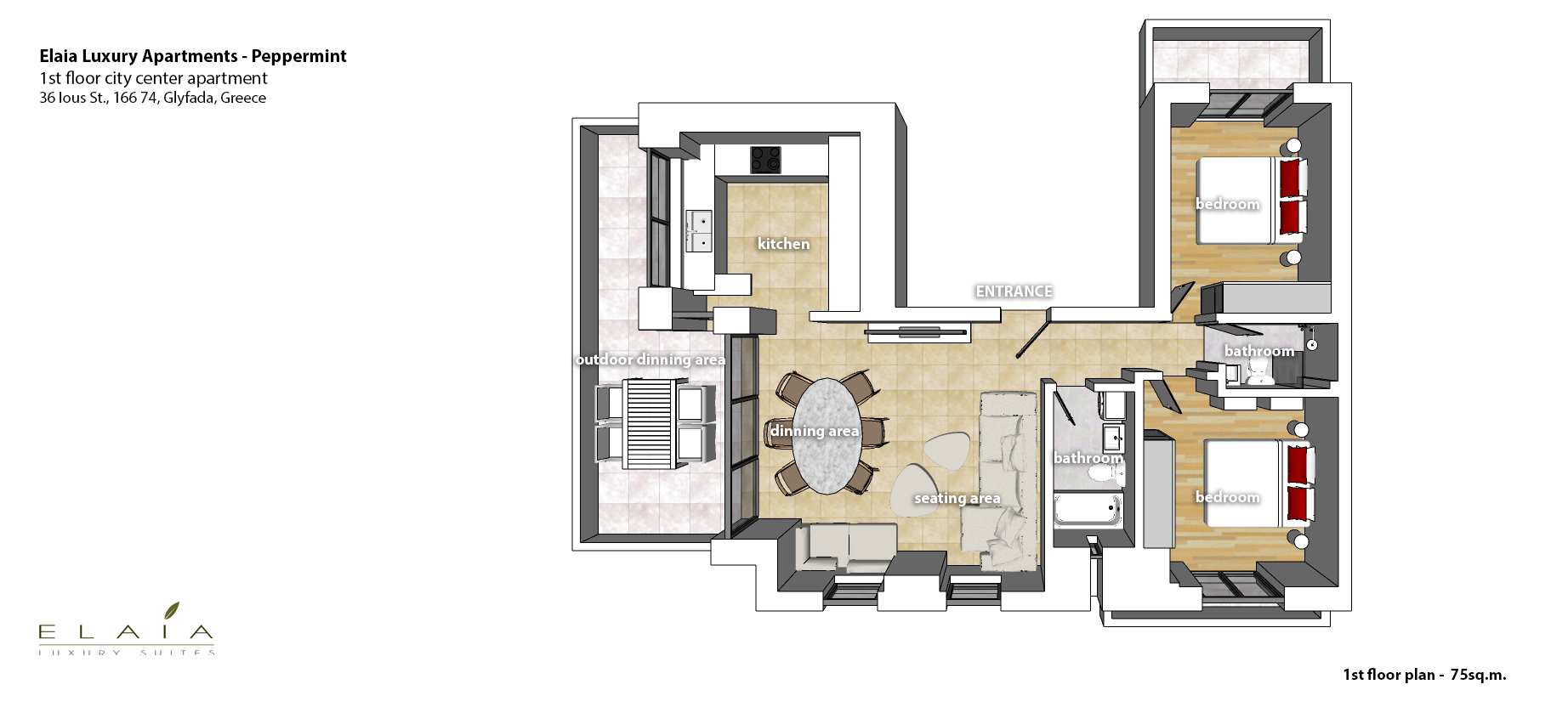 Two-bedroom apartment for rent in Glyfada with pool view